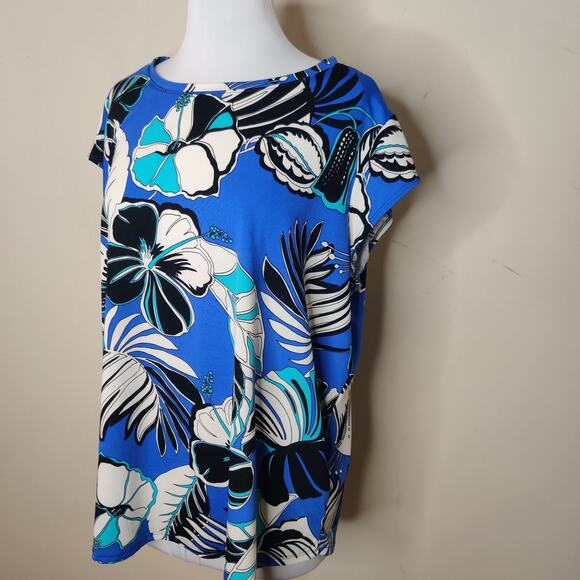 Blue Sol Top Floral Stretchy Cap Sleeve Plus Size - Picture 3 of 6